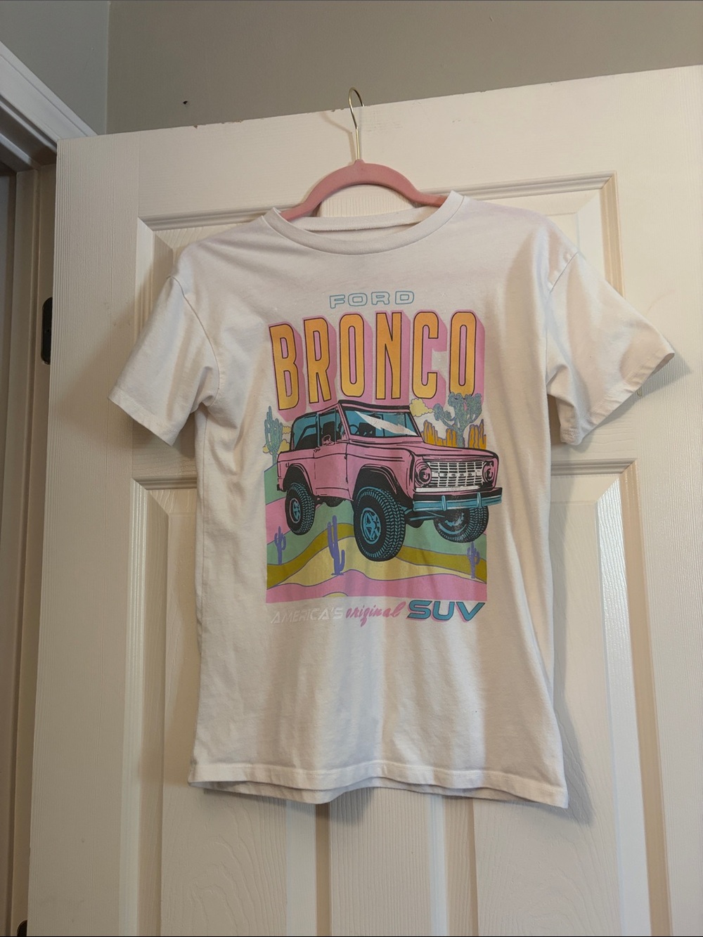 Ford White Tee with Pink Bronco Graphic